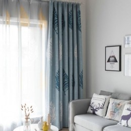 Cortina Blackout Bue Leaf Feita Sob Medida, Tratamento De Janela Moderno E Minimalista