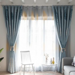 Cortina Blackout Bue Leaf Feita Sob Medida, Tratamento De Janela Moderno E Minimalista