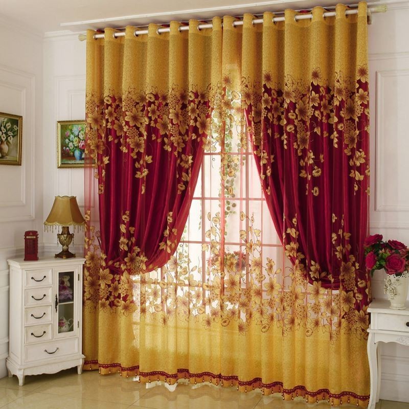 Cortina Transparente Estilo Country Americano Feita Sob Medida Com Jacquard De Galhos De Flores Para Tratamento De Janela De Quarto