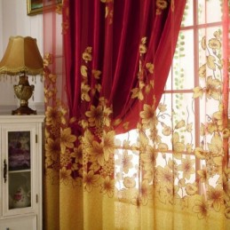 Cortina Transparente Estilo Country Americano Feita Sob Medida Com Jacquard De Galhos De Flores Para Tratamento De Janela De Quarto