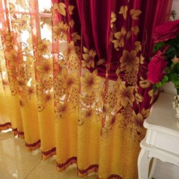 Cortina Transparente Estilo Country Americano Feita Sob Medida Com Jacquard De Galhos De Flores Para Tratamento De Janela De Quarto