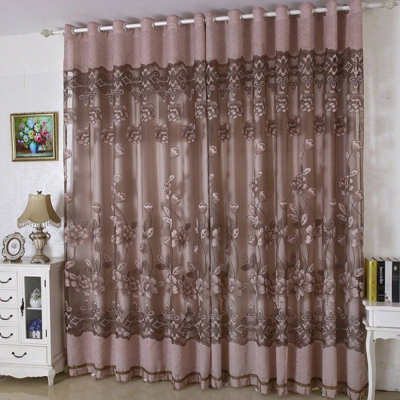 Cortina Transparente Estilo Country Europeu Feita Sob Medida, Cortina Com Jacquard Floral, Semi Blackout, Sala De Estar