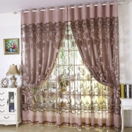 Cortina Transparente Estilo Country Europeu Feita Sob Medida, Cortina Com Jacquard Floral, Semi Blackout, Sala De Estar