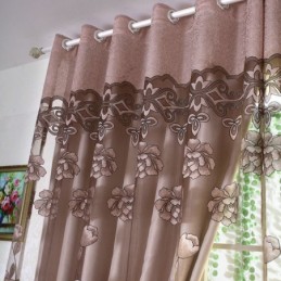 Cortina Transparente Estilo Country Europeu Feita Sob Medida, Cortina Com Jacquard Floral, Semi Blackout, Sala De Estar