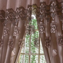 Cortina Transparente Estilo Country Europeu Feita Sob Medida, Cortina Com Jacquard Floral, Semi Blackout, Sala De Estar
