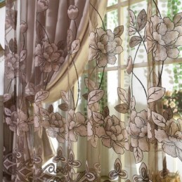Cortina Transparente Estilo Country Europeu Feita Sob Medida, Cortina Com Jacquard Floral, Semi Blackout, Sala De Estar