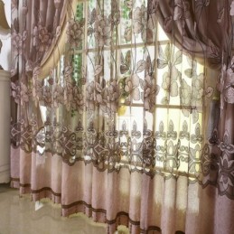 Cortina Transparente Estilo Country Europeu Feita Sob Medida, Cortina Com Jacquard Floral, Semi Blackout, Sala De Estar