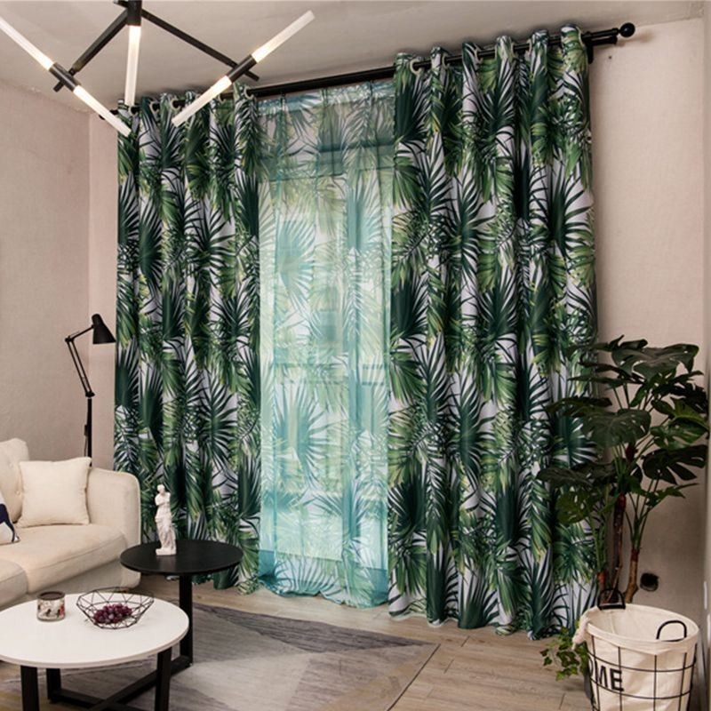 Cortina Blackout Com Estampa Tropical Feita Sob Medida, Cortina De Tule Com Folhas Nórdicas Para Quarto