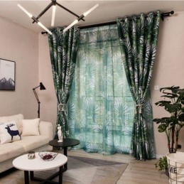 Cortina Blackout Com Estampa Tropical Feita Sob Medida, Cortina De Tule Com Folhas Nórdicas Para Quarto