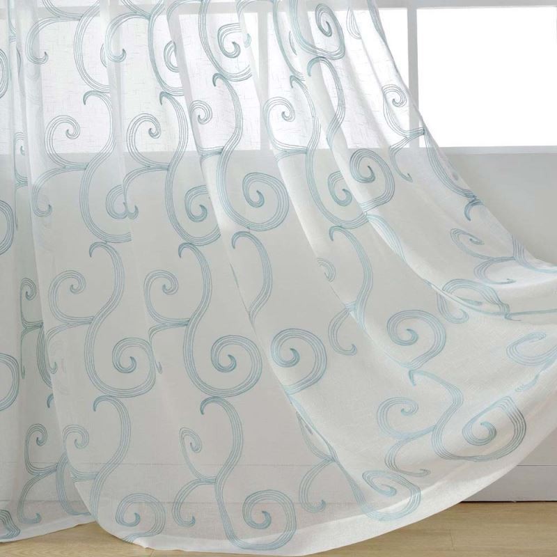 Cortina Transparente Respirável Feita Sob Medida Cortina Nuvens Auspiciosas Bordadas Sala De Estar