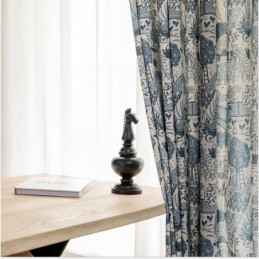 Cortina De Linho De Algodão Estilo Rural Feita Sob Medida, Cortina Semi Blackout Com Estampa De Janela Saliente Para Quarto