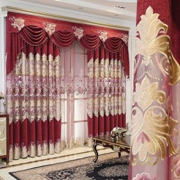 Cortina De Chenille Sob Medida Com Bordado De Flores Para Janela