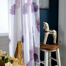 Cortina De Voile Transparente Minimalista Moderna Feita Sob Medida Cortina De Folha De Lótus Roxa Para Quarto