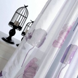 Cortina De Voile Transparente Minimalista Moderna Feita Sob Medida Cortina De Folha De Lótus Roxa Para Quarto
