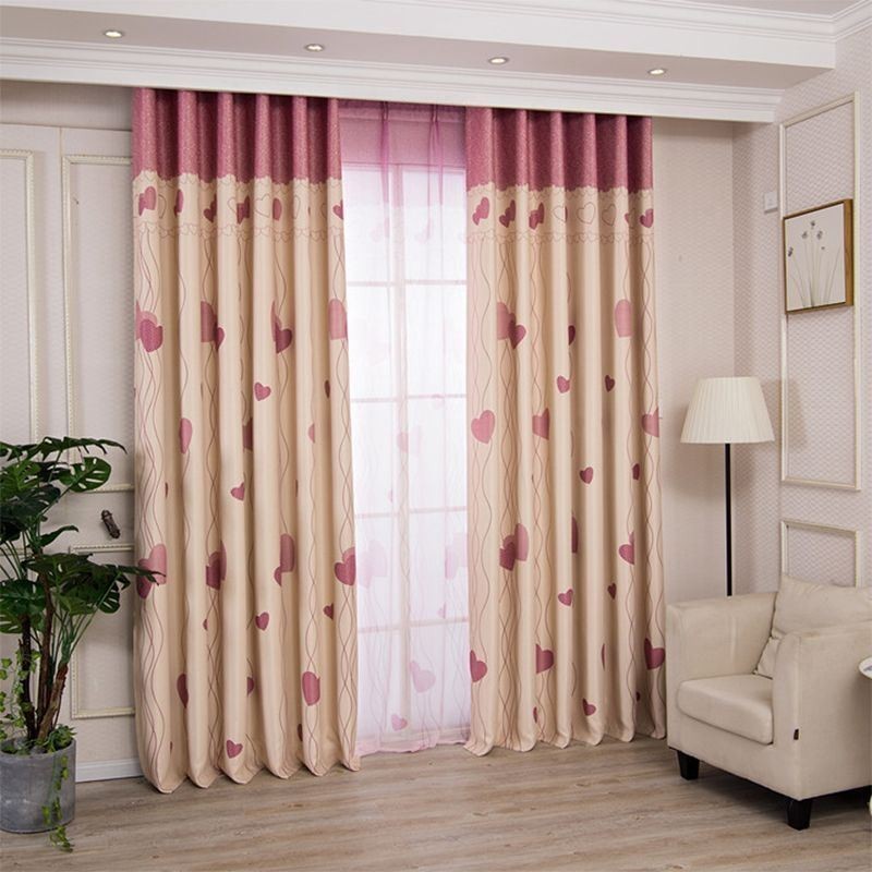 Cortinas De Escurecimento De Painel De Janela Com Estampa De Coração Para Sala De Estar E Quarto
