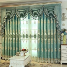 Cortina De Luxo Feita Sob Medida Cortina Chenille Flores Bordadas
