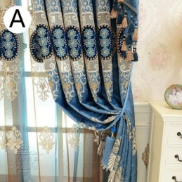 Cortina De Luxo Feita Sob Medida Cortina Chenille Flores Bordadas