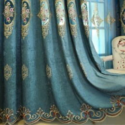 Cortina De Chenille Sob Medida, Estilo Europeu, Bordado Floral