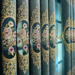 Cortina De Chenille Sob Medida, Estilo Europeu, Bordado Floral