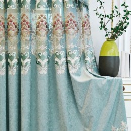 Cortina De Chenille Sob Medida, Estilo Europeu, Bordado, Flor, Tratamento De Janela