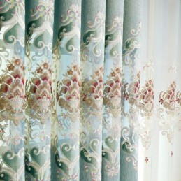 Cortina De Chenille Sob Medida, Estilo Europeu, Bordado, Flor, Tratamento De Janela