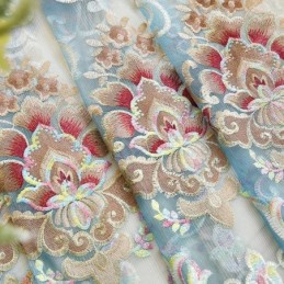 Cortina De Chenille Sob Medida, Estilo Europeu, Bordado, Flor, Tratamento De Janela