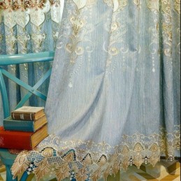 Cortina De Chenille Sob Medida, Estilo Europeu, Bordado, Flor, Tratamento De Janela