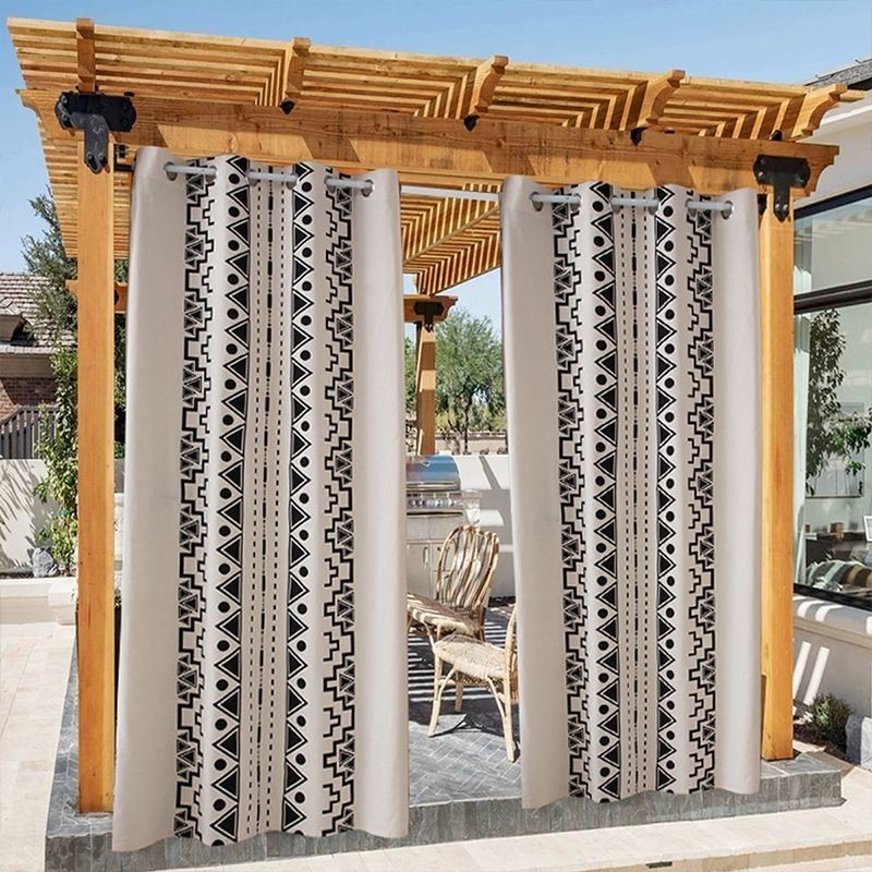 Cortinas Externas À Prova D'Água Com Estampa Geométrica Para Varanda E Gazebo