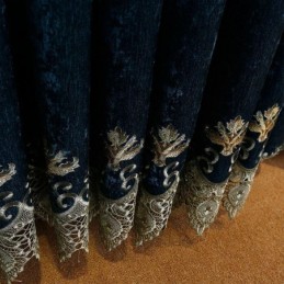Cortina De Chenille Sob Medida Com Bordado De Flores Vazadas