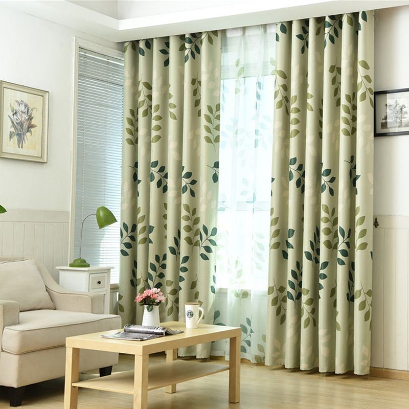 Cortinas Blackout Estampadas Com Folhas Pastorais Para Sala De Estar