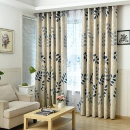Cortinas Blackout Estampadas Com Folhas Pastorais Para Sala De Estar