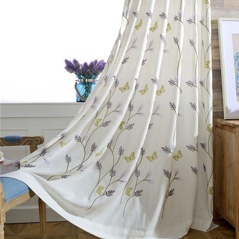 Cortinas Semi Blackout Nórdicas Brancas Com Estampa De Borboletas E Flores, Feitas Sob Medida Para Sala De Estar