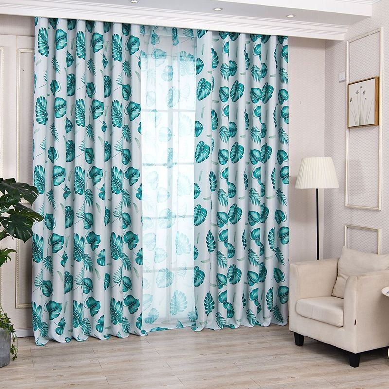 Cortinas Modernas Com Estampa Tropical E Folhas Verdes Para Sala De Estar