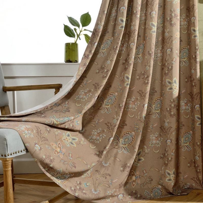 Cortina Transparente De Voile Estilo Americano Feita Sob Medida Painel De Cortina Com Estampa De Flores Marrom