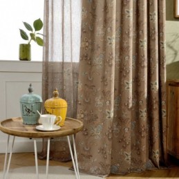 Cortina Transparente De Voile Estilo Americano Feita Sob Medida Painel De Cortina Com Estampa De Flores Marrom