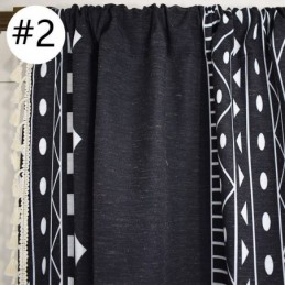 Cortinas Com Estampa Geométrica E Meia Blackout, Borlas, Algodão E Linho, Para Sala De Estar