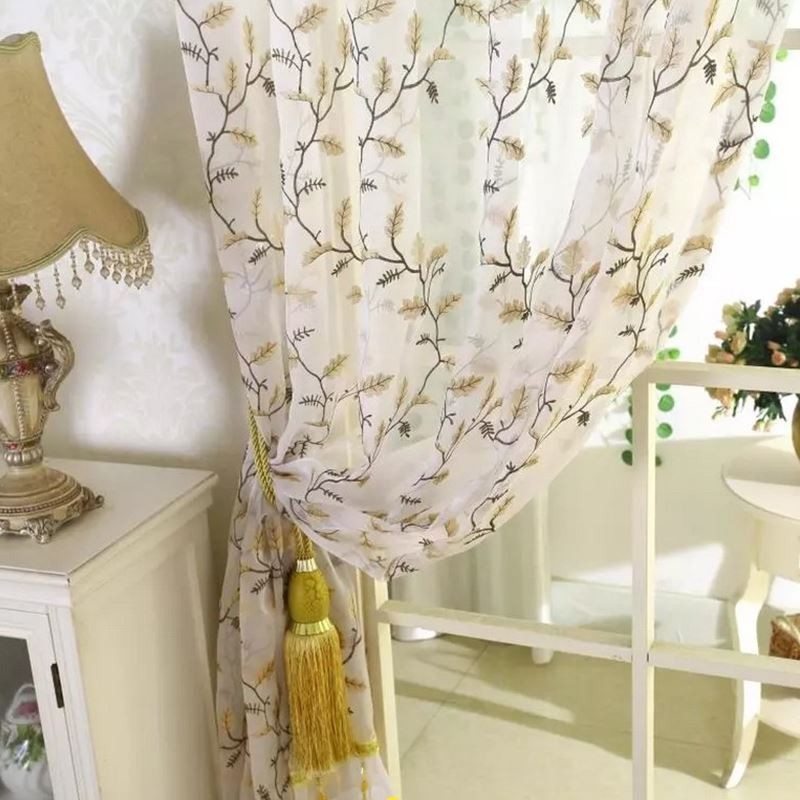 Cortinas Pastorais Americanas Transparentes Com Padrão De Bordado De Personalização Avançada
