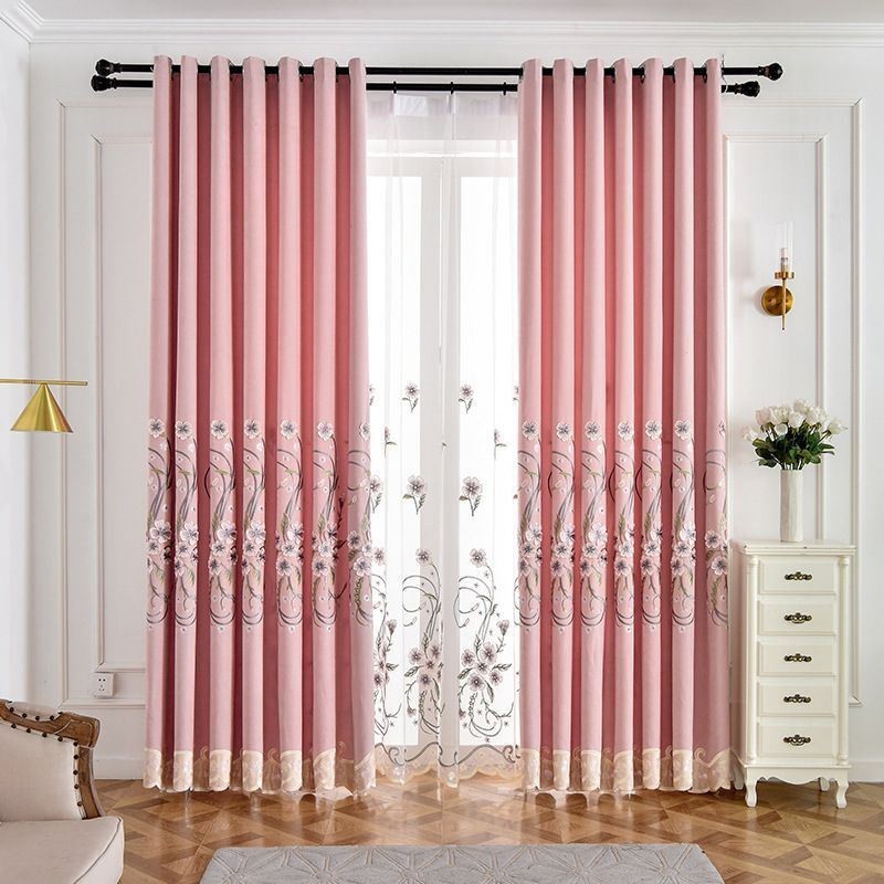Cortina De Chenille Sob Medida Cortina Moderna Com Bordado Floral