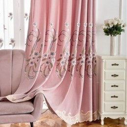 Cortina De Chenille Sob Medida Cortina Moderna Com Bordado Floral