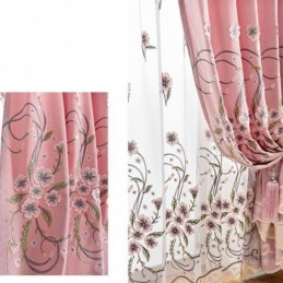 Cortina De Chenille Sob Medida Cortina Moderna Com Bordado Floral