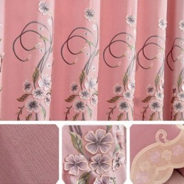 Cortina De Chenille Sob Medida Cortina Moderna Com Bordado Floral