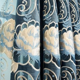 Cortina De Chenille Sob Medida, Estilo Europeu, Bordado Floral