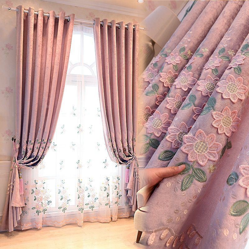Cortina De Chenille Sob Medida Cortina Moderna Com Bordado Floral