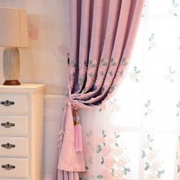 Cortina De Chenille Sob Medida Cortina Moderna Com Bordado Floral