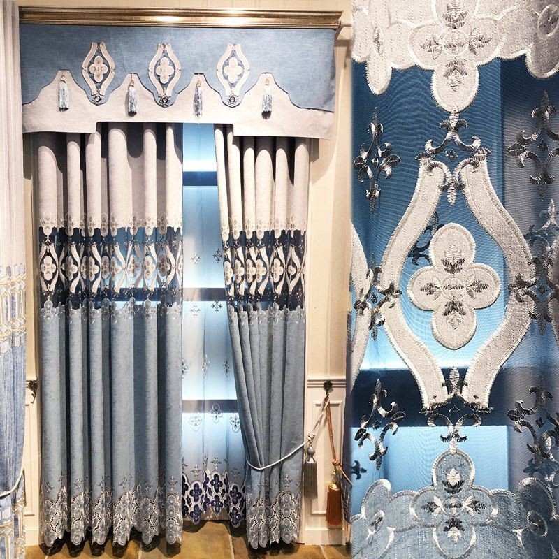 Cortina De Chenille Sob Medida, Estilo Europeu, Bordado Floral