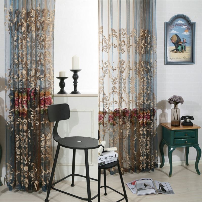 Cortina Transparente De Luxo Feita Sob Medida Com Bordado Em Gradiente Americano Para Tratamento De Janela De Quarto