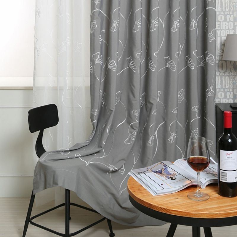 Cortina Nórdica Sob Medida Com Bordado De Folhas De Algodão