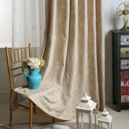 Cortina Nórdica Sob Medida Com Bordado De Folhas De Algodão