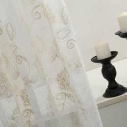 Cortina Simples Transparente Feita Sob Medida Com Bordado De Flores Abstratas Para Tratamento De Janela