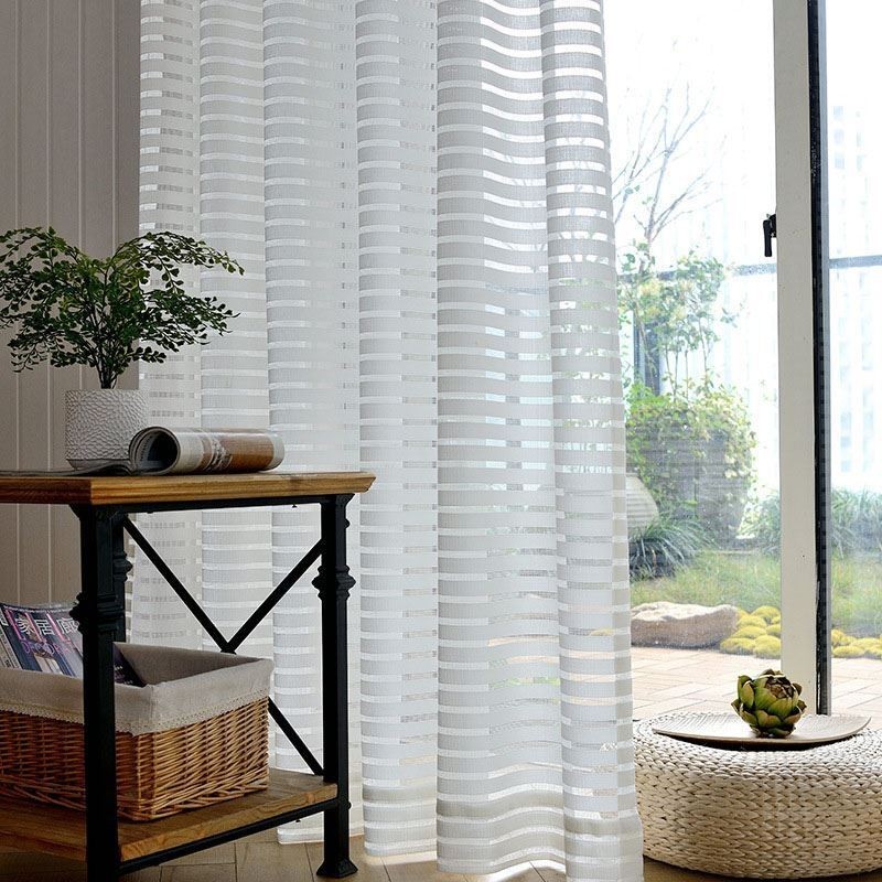 Cortina Transparente Moderna E Simples Feita Sob Medida, Listras Em Jacquard, Sala De Estar, Estudo, Tecido Versátil